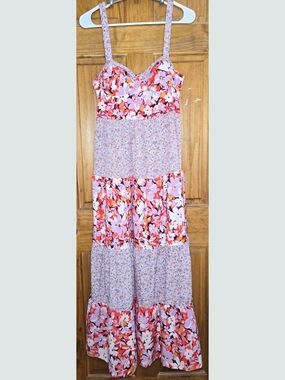 B.O.G  Collective Lavender and Coral Floral Tiered Dress